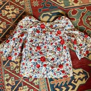 J. Crew Factory Floral Bell Sleeve Top Tie Back